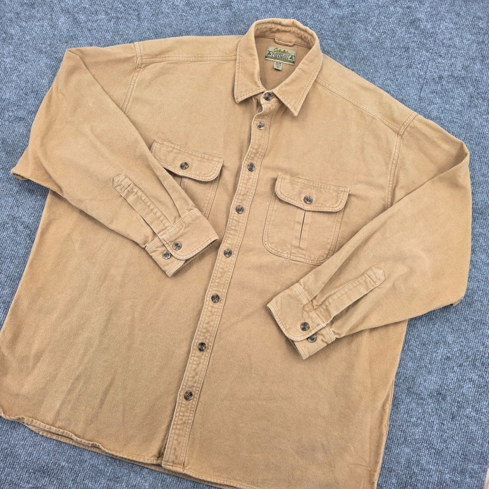 Cabelas Mens 2XL Tall Deerskin Soft Chamois Shirt Tan Heavyweight Cotton 905402